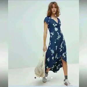 FREE PEOPLE Blue Lost in You Floral High Low Midi Dress XS
